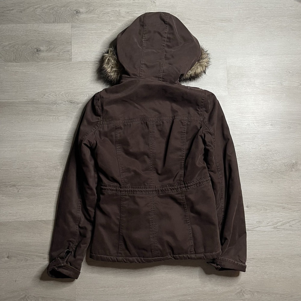 Vintage Y2K Abercrombie & Fitch Parka Jacket Faux Fur Hooded Lined Womens Size L - Picture 14 of 16